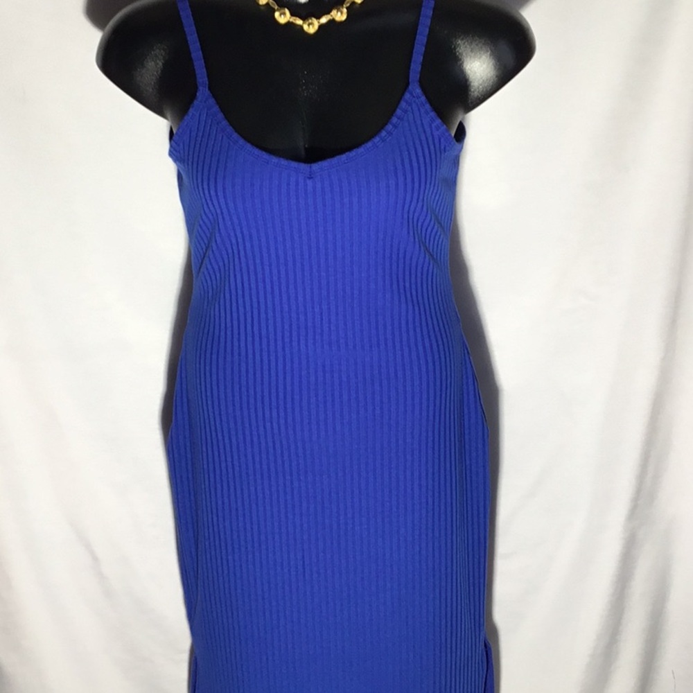Ribbed Cobalt Midi Slip Dress - Women
